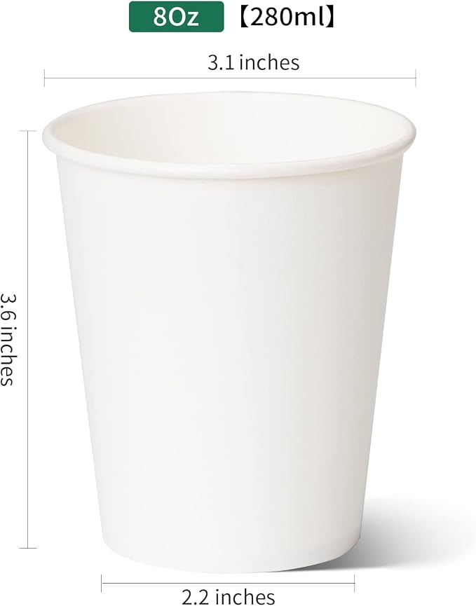 RACETOP 8 oz Disposable Paper Coffee Cups, 300 Pack | Leak-proof Paper, BPA-free, for Hot Drinks, Ideal for Daily Home use, Office, Pub, Gatherings, Travel - Image 6