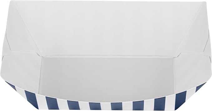Restaurantware Bio Tek 6 Ounce Boat Paper Boats 400 Disposable #40 Food Trays - PE Lining Durable Blue And White Striped Paper Food Baskets For Concession Stands Picnics or Fairs - Image 10