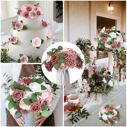 100 Pcs Artificial Rose Flowers, Shades of Dusty Pink - Image 6