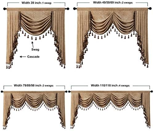 ELKCA Double-Sided Chenille Waterfall Valance for Living Room Luxury Window Curtains Valance for Bedroom (Coffee, W79 Inch, 1 Panel) - Image 6
