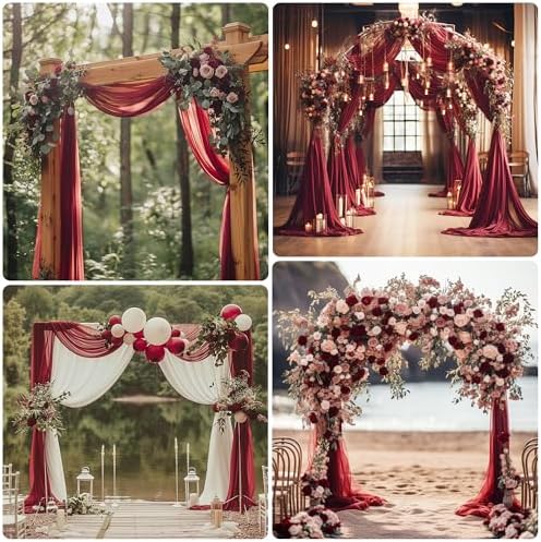 Wedding Arch Draping Fabric 6 Panels Burgundy Sheer Backdrop Drapes - Image 6