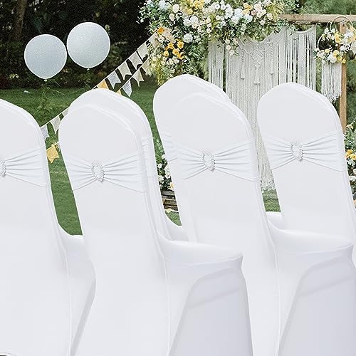 Pack of 60 Spandex Chair Sashes Bows Stretch Chair Cover Band with Buckle Slider Universal Elastic Chair Ties for Wedding Banquet Party Event Decoration (White) - Image 7
