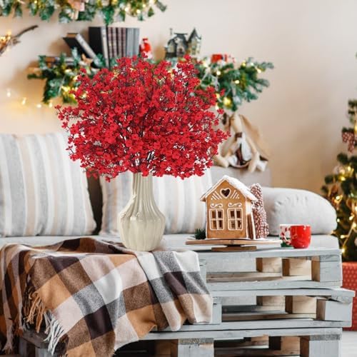 10 Pcs Fake Flowers, Real Touch Babys Breath Artificial Flowers, Red - Image 7