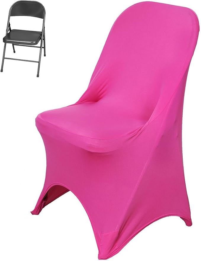 Tableclothsfactory 10PCS Stretchy Spandex Fitted Folding Chair Cover Dinning Event Slipcover for Wedding Party Banquet Catering - Fushia - Image 3