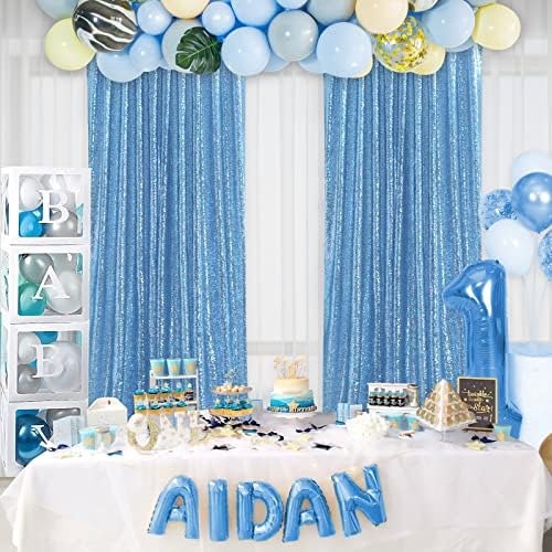 Baby Blue Sequin Backdrop Curtains,2 Panels 4FTx8FT Blue Curtain Backdrop Glitter Party Decorations Background Drapes for Wedding Birthday Anniversary Graduation Photo Booth Decor - Image 6