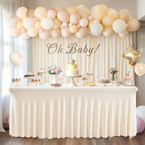 Wish Care 6 Pack Ivory Spandex Table Clothes for 6 Foot Rectangle Tables, 6FT Wrinkle Free Fitted Tablecloths Ruffles Design Table Cover for Party, Banquet, Wedding and Events - Image 6