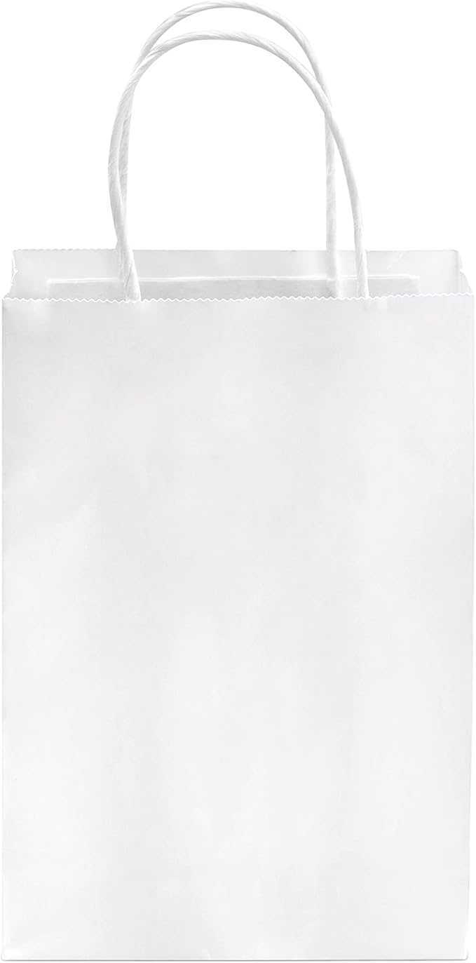Prime Line Packaging White Paper Bags, Kraft Gift Bags Mini with Handles for Small Business, Shopping, Boutiques, Merchandise, Party Favors, Bulk, 6x3x9, 200 Pack - Image 8