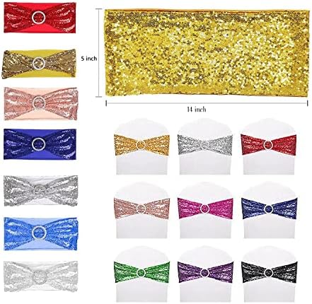 Sequin Chair Sashes Spandex, Pack of 12 Sequin Stretch with Buckle Chair Bands for Wedding Banquet Birthday Graduation Party Anniversary Prom Celebration Chair Decorations (Coffee, 12pcs) - Image 6