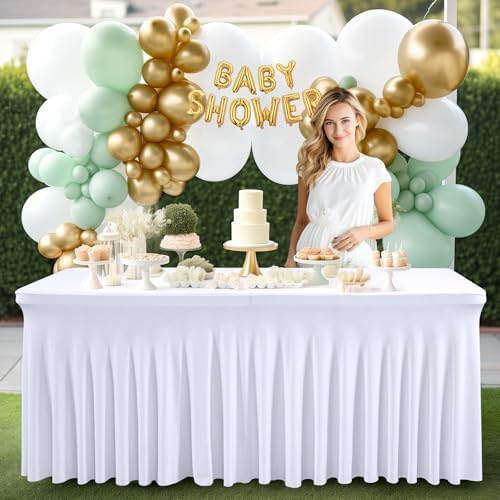 PARTISKY 2 Pack White Spandex Table Cloths for Rectangle Tables 6ft, White Table Skirt for Party, Table Cover with Skirt for Wedding Folding Table Banquet Baby Shower & Birthday Parties - Image 6