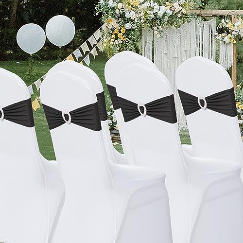 Pack of 120 Spandex Chair Sashes Bows Stretch Chair Cover Band with Buckle Slider Universal Elastic Chair Ties for Wedding Banquet Party Event Decoration (Black) - Image 7