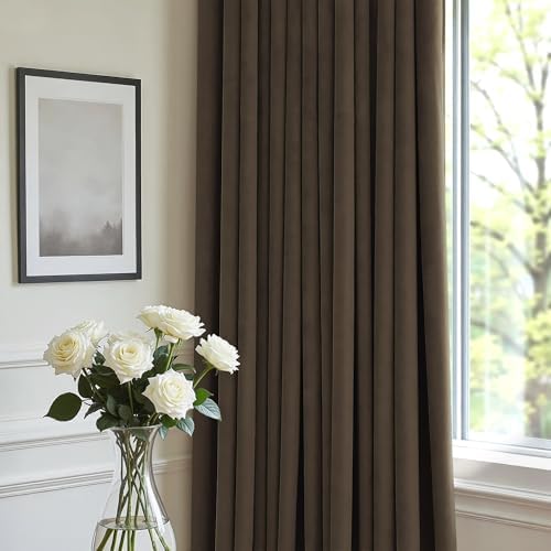 Brown Velvet Curtains for Living Room 108 Inch Long 2 Panels Elegant Vintage Soft Solid Textured Thermal Insulated Darkening Curtain for Bedroom Ceiling to Floor Length Dark Out Drape Modern Farmhouse - Image 6
