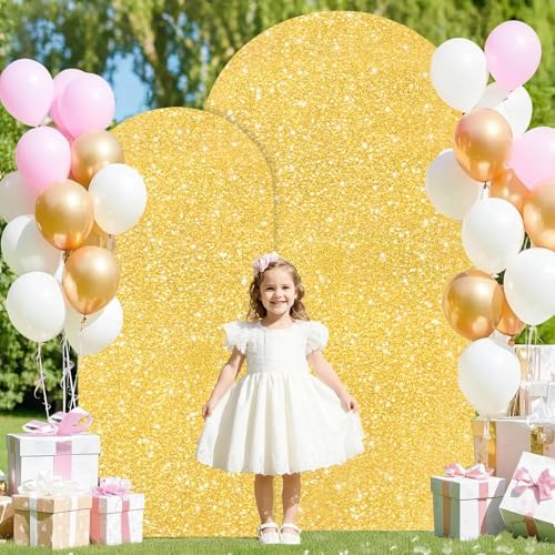 FANPROMS Sequin Arch Cover Gold 6FT 7.2FT Spandex Fitted Arch Covers Stretchy Backdrop Set of 2 Glitter Arch Stand Covers Backdrop Fabric 2-Sided Wedding Arch Cover for Gender Reveal Party Decor - Image 6