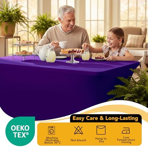 6-Pack Premium Purple Spandex Tablecloths for 8ft Rectangle Tables - Image 7