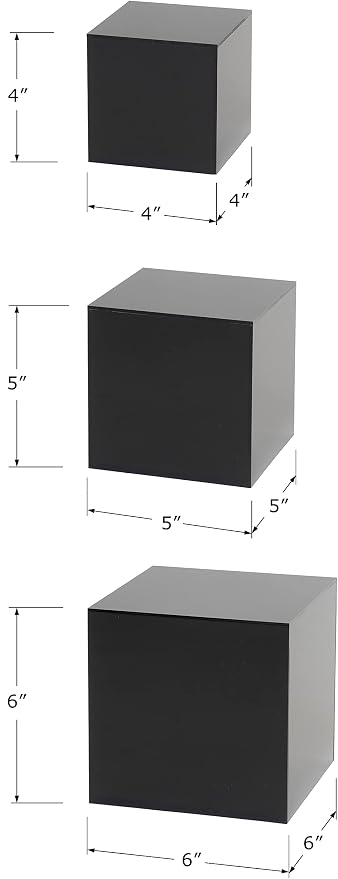 Red Co. Set of 3 Glossy Black Acrylic Cube Display Nesting Riser Stands with Hollow Bottoms - Image 8