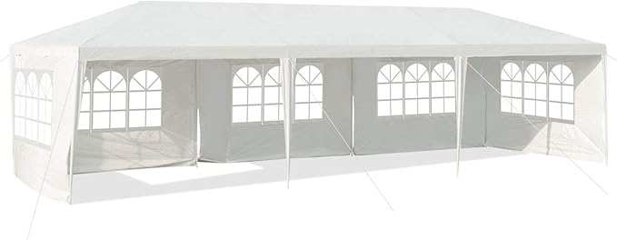 Tangkula 10' x 30' Party Tent, Portable Outdoor Tent with 5 Removable Sidewalls, and Connection Stakes, Ropes, Suitable for BBQ, Beach, Garden and Outdoor Events, Wedding Tent, White