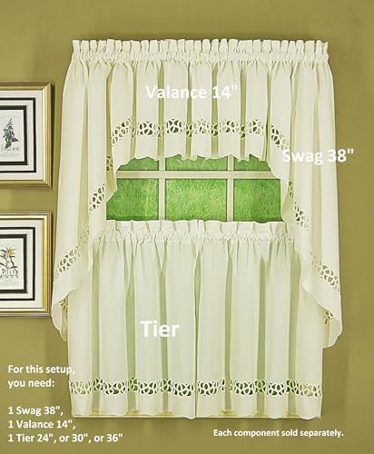 Today's Curtain, Hellina Tapework Tier 24", Ecru, 60" W x 24" L - Image 6