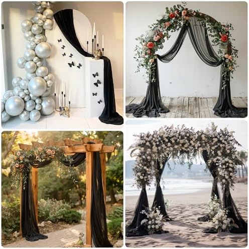 Wedding Arch Draping Fabric 2 Panels Black Sheer Backdrop Drapes - Image 6