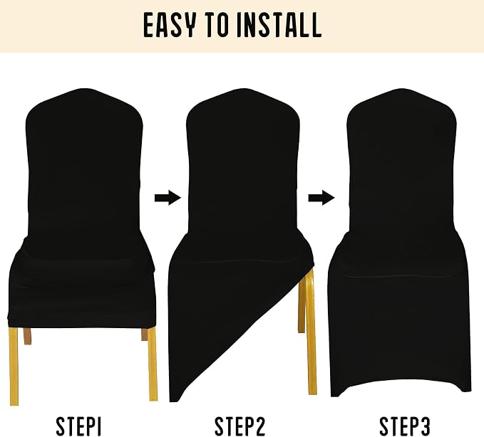 1 Pack Black Stretch Polyester Spandex Chair Covers Universal Washable Removable Chair Slipcovers Protector for Wedding Banquet Events Party Dining Decoration - Image 7