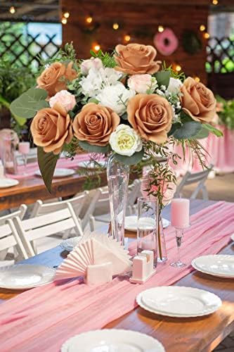 JUSMAI 12pcs Roses Artificial Flowers Terracotta Fake Roses Flowers with Long Stems Silk Flowers for Wedding Bouquet Centerpices Decorations Party Bridal Baby Shower Home Decor - Image 7