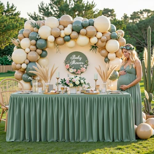 PARTISKY 2 Pack Sage Green Tablecloths for Rectangle Tables 6ft, Wrinkle Resistant Spandex Table Cover Fitted Stretch Table Cloth with Pleated Ruffle Skirts for Party Banquet Dining Birthday Wedding - Image 7