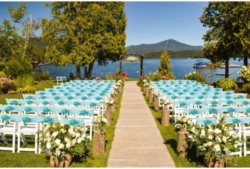 Spandex Stretch Flower Chair Sashes Chair Bands Polyester Bows for Party Hotel Wedding Banquets Decoration (Blue 20 PCS) - Image 7