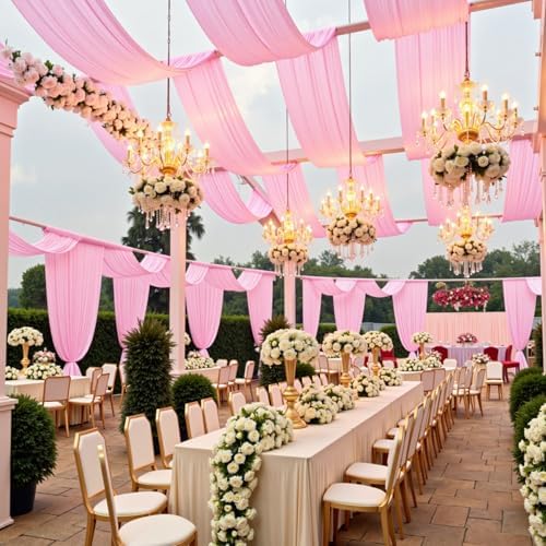 Outpain 50ftx20ft Baby Pink Backdrop Ceiling Drapes,10Panels 20ft Height Wrinkle Free Tent Draping Curtains, Fabric Drapery Ceiling Drapes for Wedding Ceremony Birthday Theme Parties with Rod Pocket - Image 7