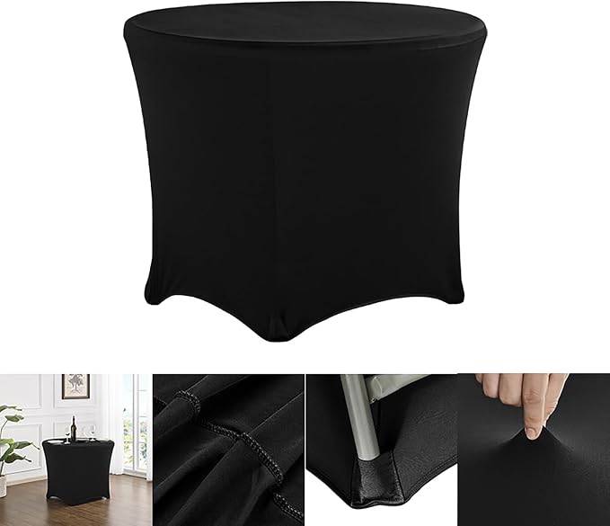 4 Pack Spandex Round Tablecloth Black 5ft Fitted Stretch Tablecloth Elastic Cocktail Table Cover for Wedding Party Restaurant Banquet New Year and Halloween PTC24 - Image 7