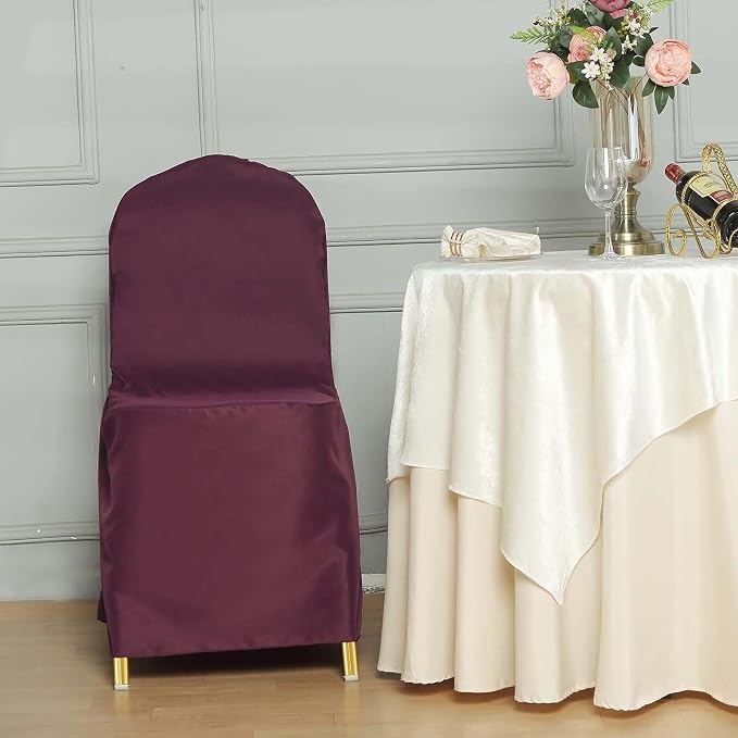 Efavormart 20PCS Round Top Burgundy Polyester Banquet Chair Covers Linen Dinning Chair slipcover for Wedding Party Event Catering - Image 9