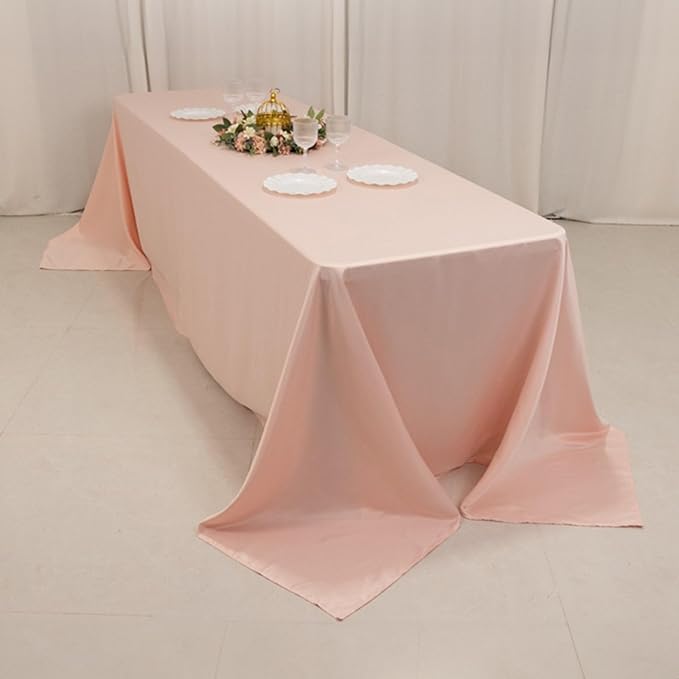 Efavormart Blush Seamless Lamour Satin Rectangle Tablecloth - 90"x156" for 8 Foot Table with Floor-Length Drop