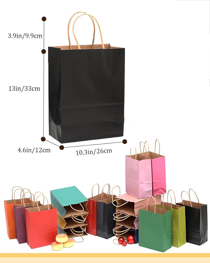 qiqee 100Pcs Large Size Paper Gift Bags with Handles -13"x10.3"x4.6" Kraft Small Party Bags - 16 Solid Colors - Image 7