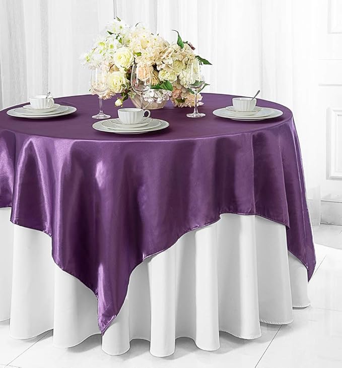 (2 PCS 54" Square Satin Table Overlays Toppers Tablecloths Table Overlay Cover Linens for Wedding Decoration Party Banquet Events - Wisteria