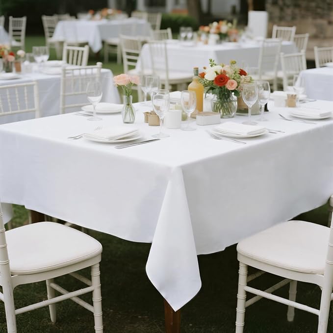 Kachanaa 2 Pack White Rectangle Table Cloth 60 x 126 Inch Suitable for 8 Foot Rectangle Tables Wrinkle Resistant Washable Polyester Table Cover for Dining,Wedding Party Banquet and Camping - Image 8
