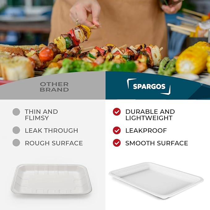 SPARGOS 14 Inch Disposable Food Trays, 100 Pack Crawfish and BBQ | 100 heavy duty 14-inch paper trays, compostable. For crawfish and seafood boil, lobster, crab, BBQ and holiday feasts. - Image 7