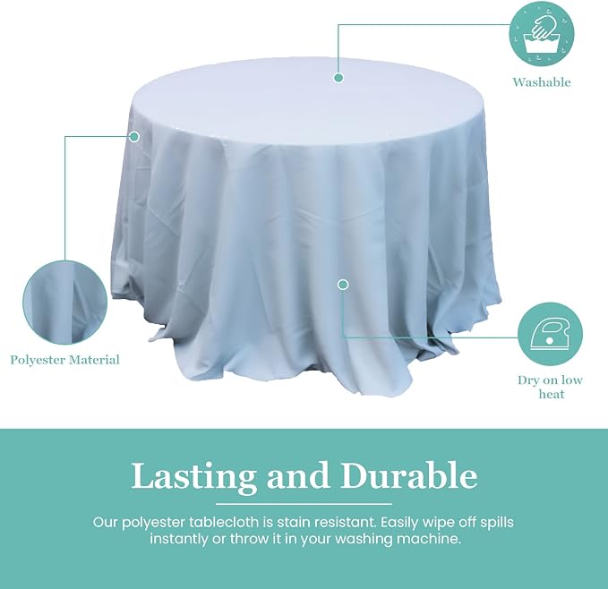 EventStable 108 Inch Round Durable Polyester Tablecloth, Gray | Wrinkle & Stain Resistant, Machine Washable & Reusable, Ideal for Weddings, Banquets & Parties - Image 5