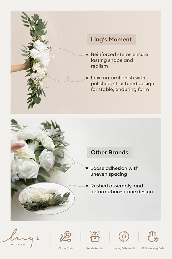 Ling's moment Wedding Arch Flowers with Drapes, Dusty Blue | Pack of 4, 2pcs Hanging Floral, 2pcs Chiffon Drape, Artificial, Ceremony Spring Fake Silk Rose Arbor Backdrop Floral Swag - Image 9