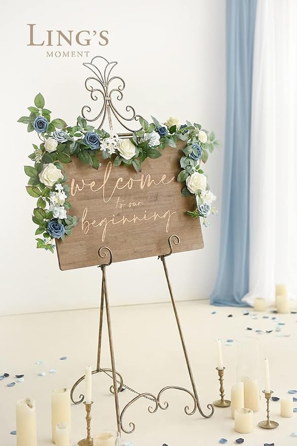 Ling's moment 5 FT Dusty Blue Artificial Flower Garland | White Floral Garland, Flower Vines, Wedding, Arch Flower, Table Centerpieces, Swags, Backdrop, Mantel, Welcome Signs - Image 6