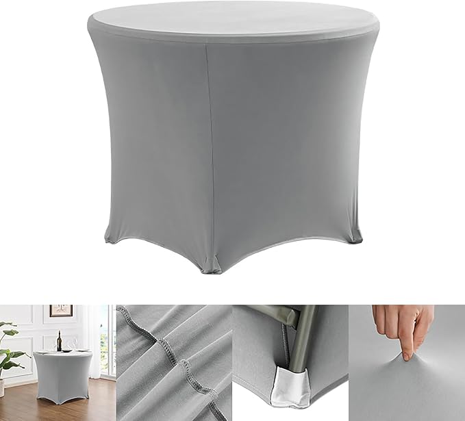 Spandex Round Tablecloth Light Gray 5ft Fitted Stretch Tablecloth Elastic Cocktail Table Cover for Wedding Party Restaurant Banquet New Year and Halloween PTC24 - Image 7