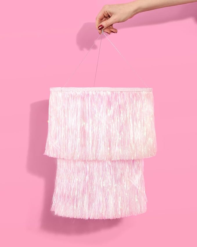 xo, Fetti White Iridescent Fringe Tinsel Chandelier, 16" | Bachelorette Party Decorations, Birthday Photo Booth Supplies, Y2K Bday Decor, Sparkly Backdrop