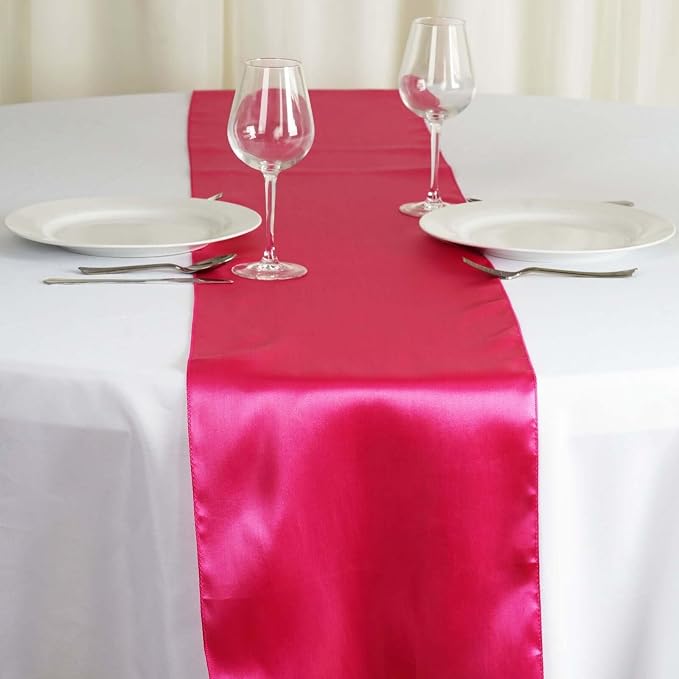Balsa Circle 5 pcs 12 x 108 inch Fuchsia Satin Table Runners Wedding Table Top Party Supplies Reception Linens Decorations - Image 5