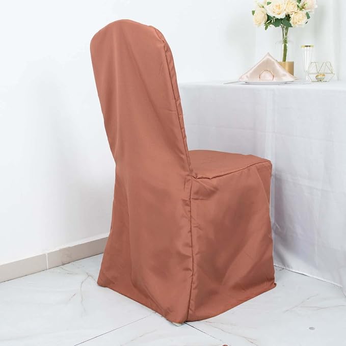 Efavormart 50PCS | Round Top Terracotta Polyester Banquet Chair Covers Linen Dinning Chair slipcover for Wedding Party Event Catering - Image 9