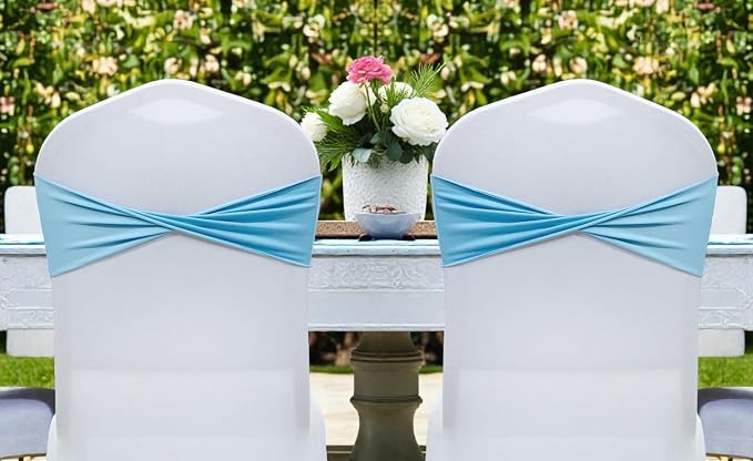 VDS Pack of 75 PCS | Blue | Spandex Chair Sashes Bows Without Buckle | Stretch Elastic Banquet Universal Folding Chair Band Tie with for Wedding Party Conference Celebration Event Decoration - Image 6