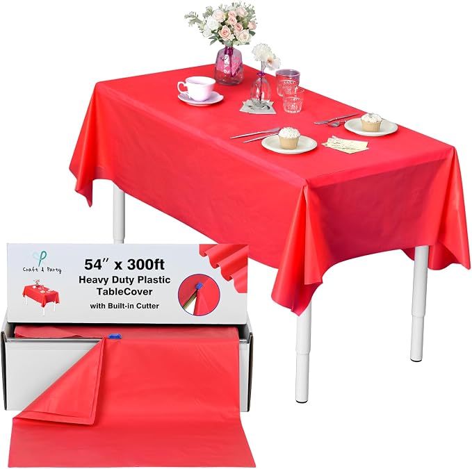 54 in x 300 feet Plastic Table Cover Roll for Party, Banquet, Picnic, Kids Activities for Any Size and Shape Table (Red, 54" x 300ft) - Image 7