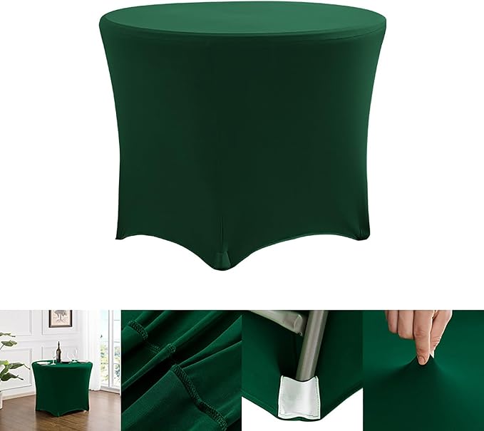 Spandex Round Tablecloth Dark Green 4ft Fitted Stretch Tablecloth Elastic Cocktail Table Cover for Wedding Party Restaurant Banquet New Year and Halloween PTC24 - Image 7