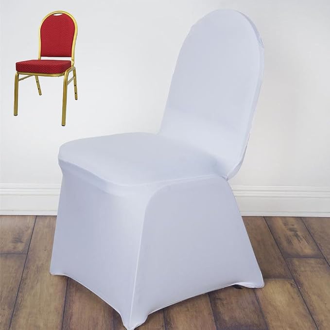 Tableclothsfactory 100 PCS White Stretchy Spandex Fitted Banquet Chair Cover Dinning Event Slipcover for Wedding Party Banquet Catering - Image 3