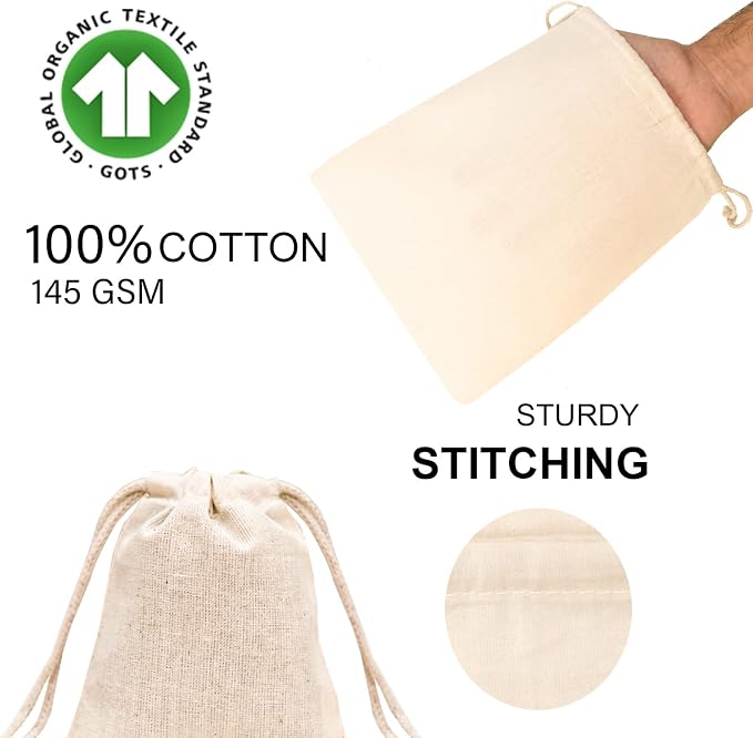 12x20 inches Natural Cotton Double Drawstring Reusable Produce Muslin Bags – Multipurpose Drawstring Storage Pouch for Everyday Use (Pack Of 25) - Image 7