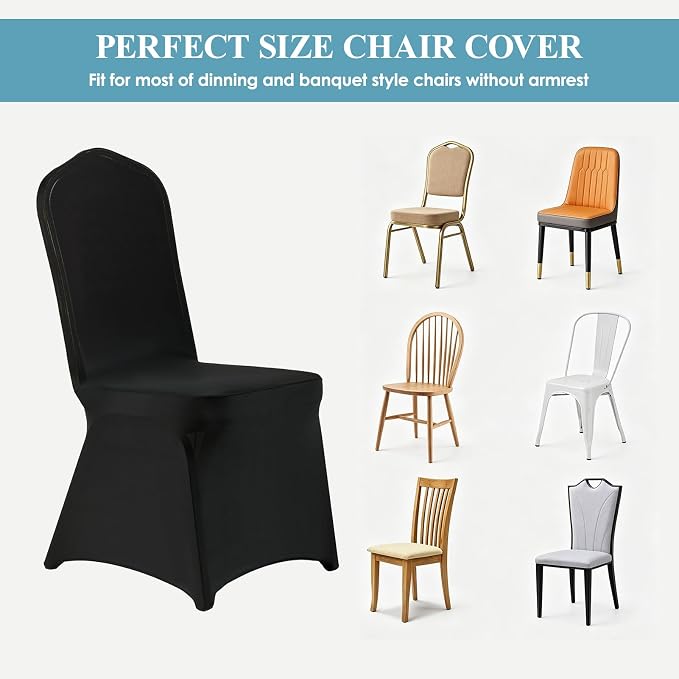 VidaFete 30PCS Black Chair Cover, Polyester Spandex Dining Chair Cover | Spandex Dining Chair Cover Stretchable Chair Slipcovers for Dining Room, Kitchen, Wedding,Banquet, Fits Most Seat Shapes - Image 7