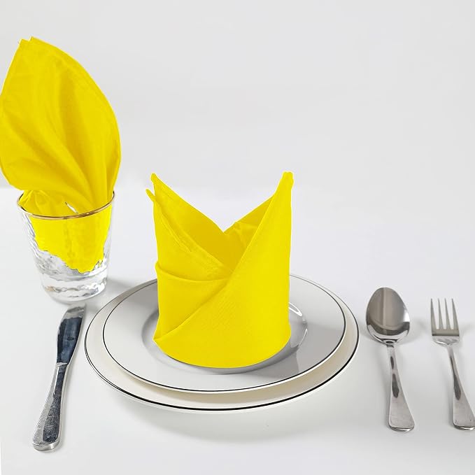 Cloth Napkins 17x17 inch Washable Polyester Dinner Napkins Soft Table Napkins for Wedding Party Dining Banquet(Yellow,100PCS) - Image 7