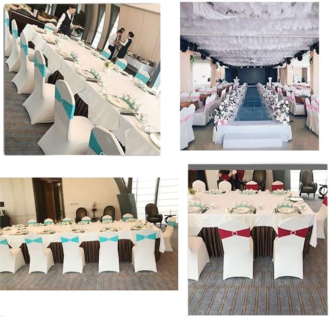 Pack of 50 Metallic Silver Chair Sashes for Wedding Elastic Chairs Bands Chair Bows for Party Decorations, Without White Chairs Covers (Metallic Silver) - Image 7
