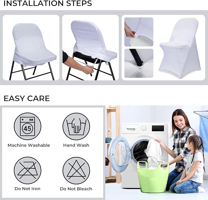 Babenest Stretch Spandex Folding Chair Covers for Wedding, 30PCS White | Upgraded Universal Washable, Fitted Chair Slipcovers Protector for Holidays, Banquet, Party, Easter Celebration - Image 8
