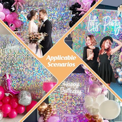 6x8 FT Iridescent Silver Shimmer Wall Backdrop, 48 Pcs for Party - Image 6